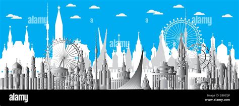 Panoramic Moscow Skyline Illustration With Architectural Landmarks Worldwide Traveling Concept