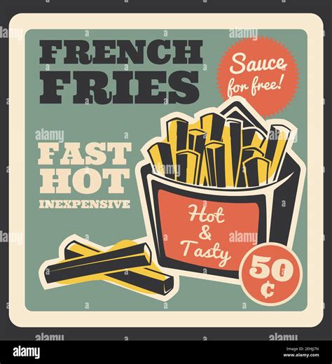 French Fries Retro Poster For Fast Food Restaurant Or Cinema Bistro Vector Vintage Design Of