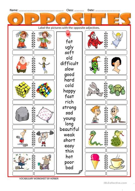 Free Printable Opposites Worksheets