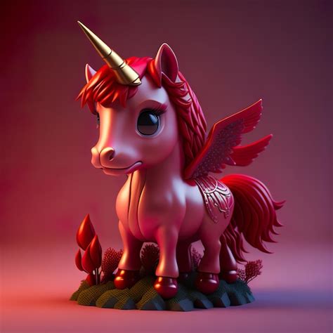 Un Unicornio Rosa Con Alas Y Una Cola Roja Est Sobre Un Fondo Morado