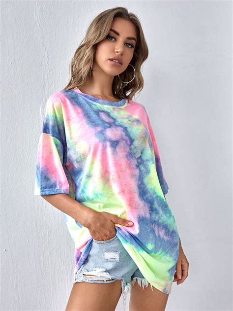 Tie Dye Drop Shoulder Oversized Tee Tie Dye Top Pink Tie Dye Maxi