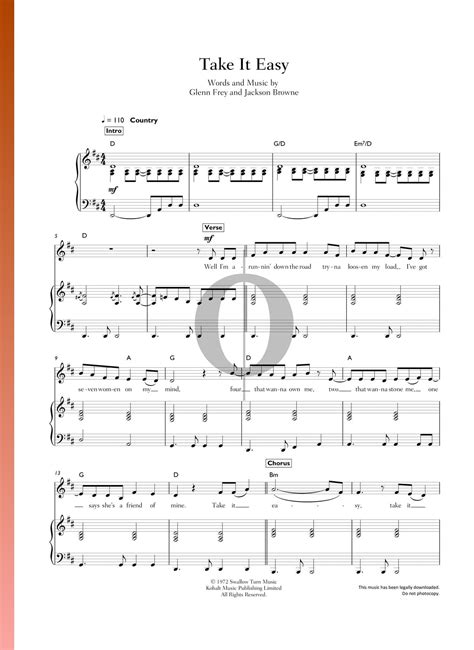 Take It Easy Eagles Piano Sheet Music Oktav