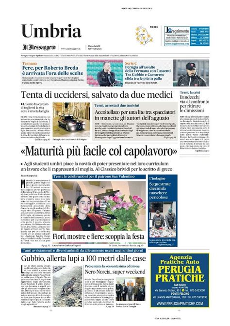 Le Prime Pagine Di Mercoled Febbraio Wayglo Umbria