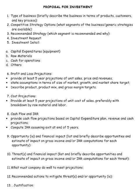 Free Sample Investment Proposal Templates Printable Samples