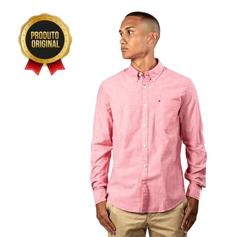 Camisa Manga Longa Tommy Hilfiger Rosa Jobrands Loja Virtual