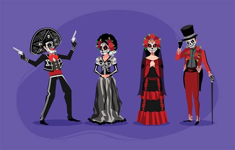 Paquete De Personajes De La Fiesta De Disfraces De Dia De Los Muertos