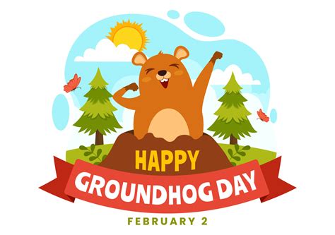 Happy Groundhog Day Vector Illustration On February With A Groundhog