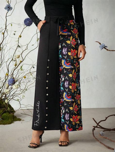 Frida Kahlo X Shein X Designer Katharsis Floral Print Colorblock Seam