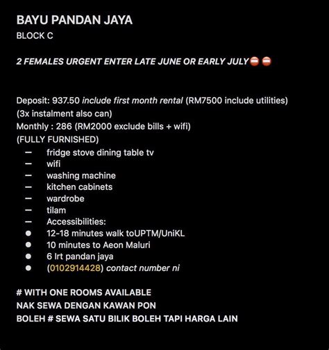 Room Rent Bayu Pandan Jaya Cheras Property Rentals On Carousell