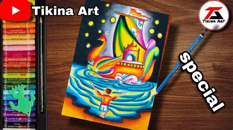 Happy Boita Bandana Drawing Kartika Purnima Drawing With Oilpastel