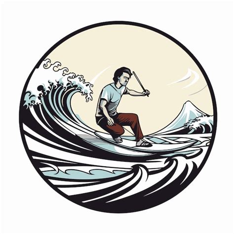 Ilustra O De Um Surfista Montando Uma Onda Vista De Lado Dentro De Um