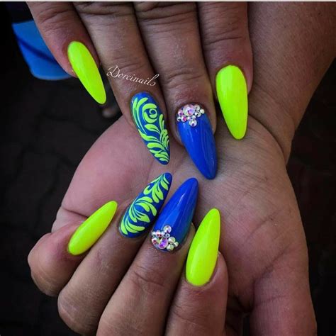 Neon And Blue Nail Art Neon Nail Designs Neon Nails Green Nails