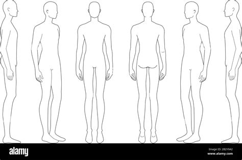 Fashion Template Of Standing Men In Head Size For Technical Drawing