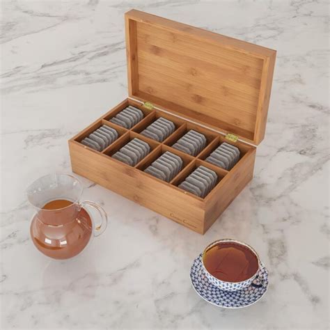 Hastings Home Bamboo Tea Box Storage Organizer 8 Compartment Chest For