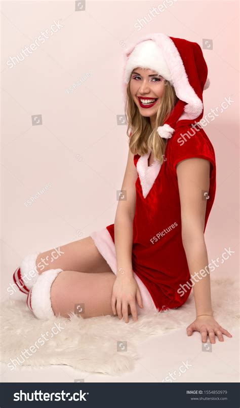Sexy Blonde Girl Santa Cap Red Stock Photo 1554850979 Shutterstock