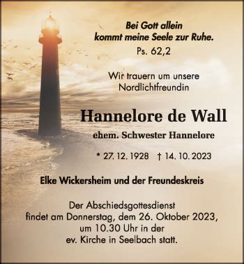 Traueranzeigen von Hannelore de Wall Schwarzwälder Bote Trauer