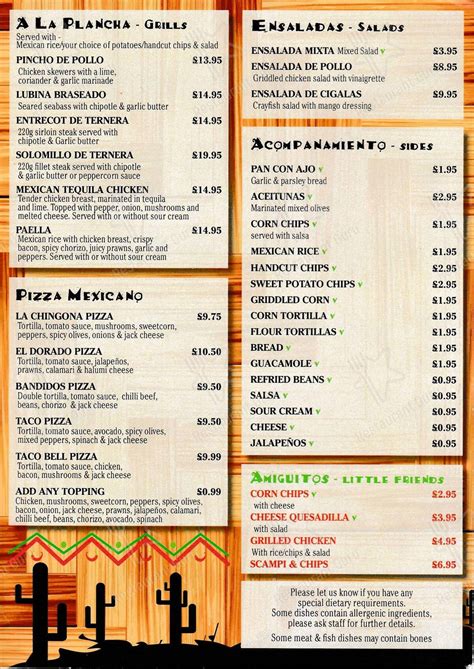 Menu at El Chico restaurant, Dursley