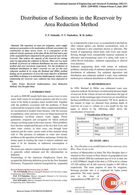 Pdf Distribution Of Sediments In The Reservoir By Area Reduction Method