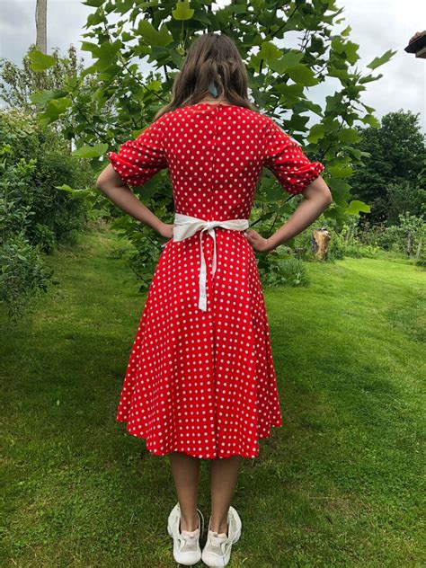 Vintage 70s Red White Polka Dot Cotton Dress Rockabilly Etsy