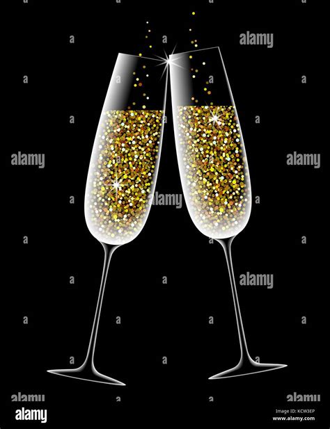 Two Wine Glasses With Sparkling Champagne Golden Glow Valentines Day