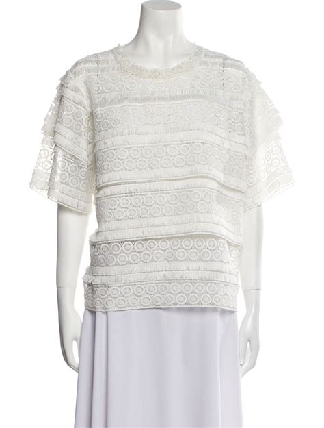 Zimmermann Crew Neck Three Quarter Sleeve Crop Top White Tops