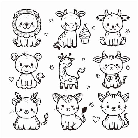 Premium Vector Cute Hand Drawn Animal Outline Illustrations