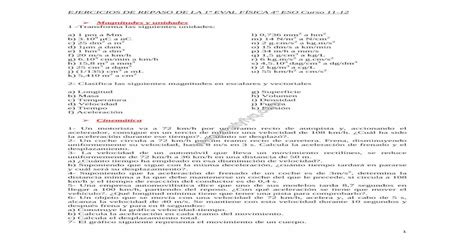 Ejercicios De Repaso De La 1ª Eval FÍsica 4º … 3eso · Ejercicios De
