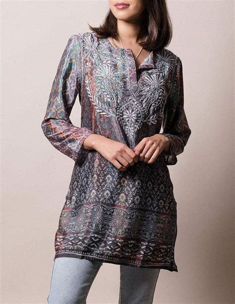 Fair Trade Shalimar Silk Tunic Steel Blue In 2020 Tunic Designs