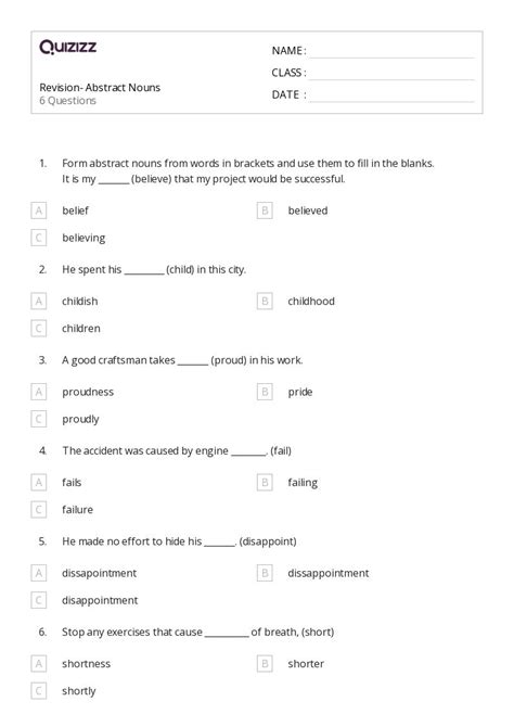 50 Abstract Nouns Worksheets For 7th Year On Quizizz Free