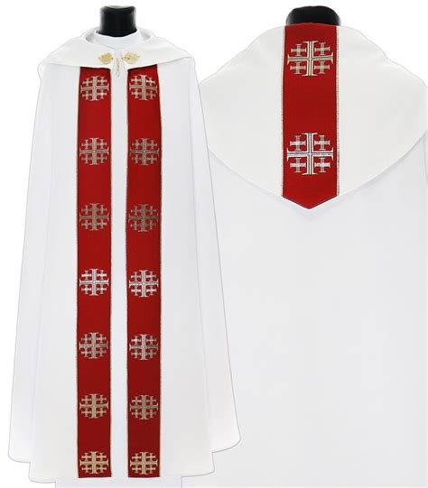 Cream Red Gothic Cope With Stole Jerusalem Crosses K Kc Vestment