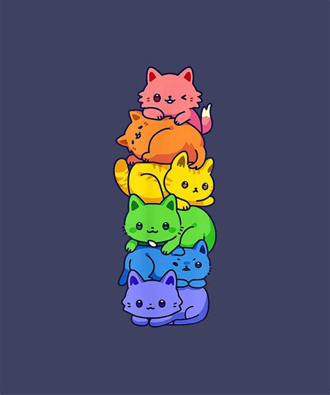 Gay Pride Cat LGBT Kawaii Cats Pile Cute Anime Rainbow Flag Digital Art