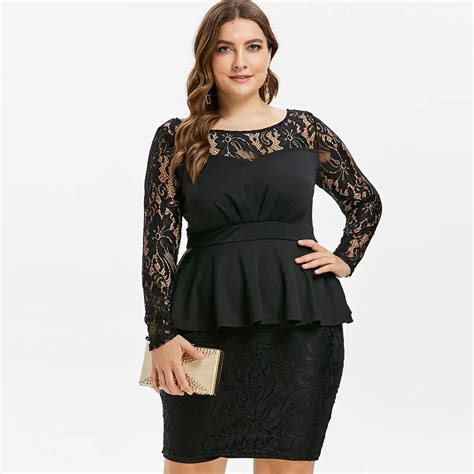 Rosegal Plus Size Lace Panel Bodycon Dress Ol Party Dress Women O Neck