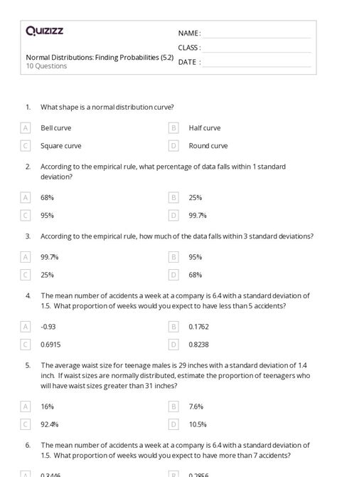 Normal Distribution Worksheets For Th Year On Quizizz Free