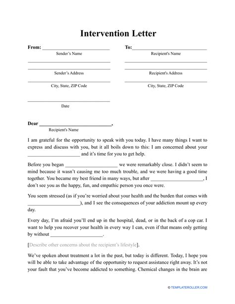 Intervention Letter Template Download Printable Pdf Templateroller