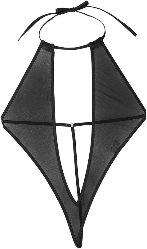 Freebily Women S Sheer Mesh Micro Mini Bikini One Piece Swimsuit Monokini Swimwear Black One