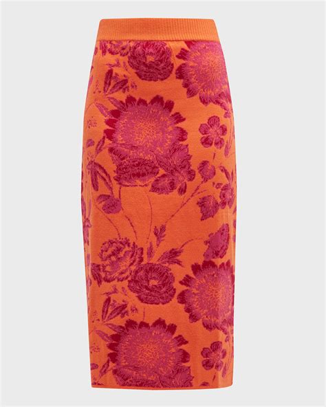 Paola Bernardi Bianca Floral Jacquard Midi Knit Skirt Neiman Marcus