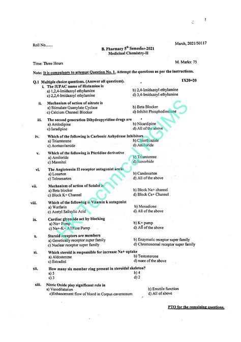 Bp T Medicinal Chemistry Ii Uhsr B Pharmacy Th Semester Previous