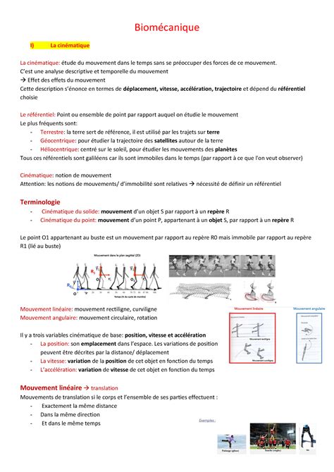 Biom Canique Pdf Cours Biom Canique I La Cin Matique La