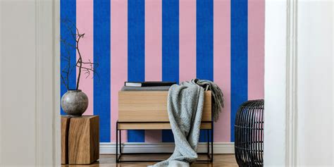 Cobalt Blue And Blush Pink Stripes Wallpaper Happywall