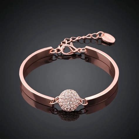 Fashion Charm Women Rose Gold Crystal Cuff Bracelet Bangle Jewelry Gift