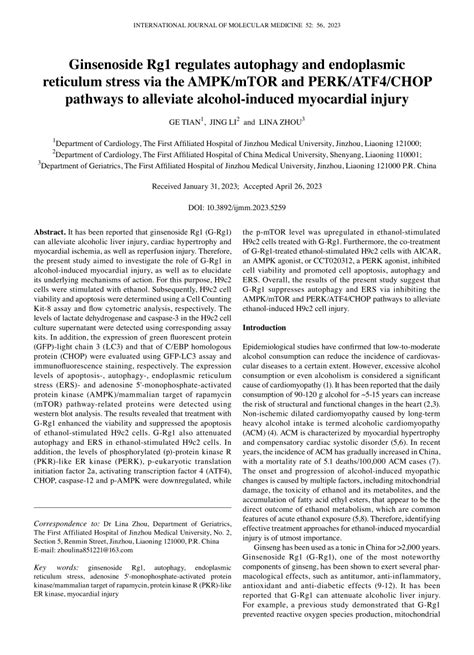 Pdf Ginsenoside Rg Regulates Autophagy And Endoplasmic Reticulum