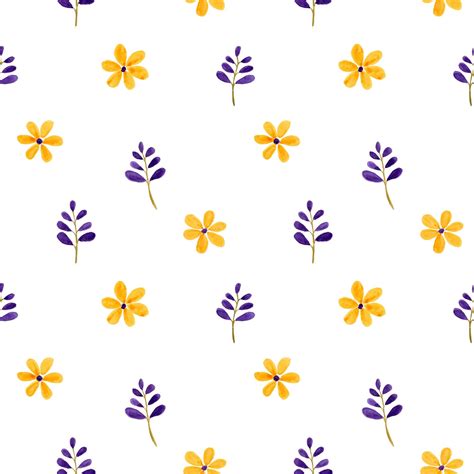 Hermosas Flores De Color Púrpura Y Amarillo Acuarela Como Un Patrón Sin Costuras Vector Premium