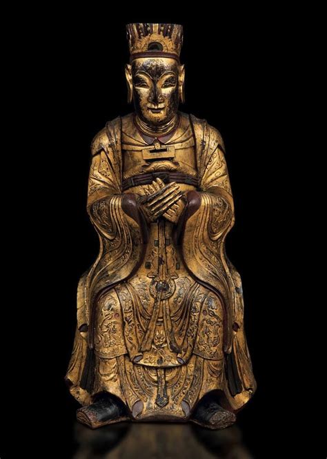 Importante Figura Di Dignitario In Legno Laccato E Dorato Cina Canton Dinastia Qing Xviii