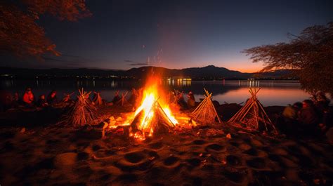 Campfire On A Beach At Night Background Camp Bonfire Hd Photography