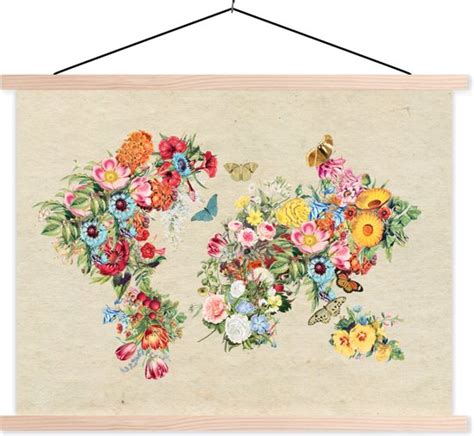 D Coration Murale Carte Du Wereldkaart Vintage Fleurs Affiche