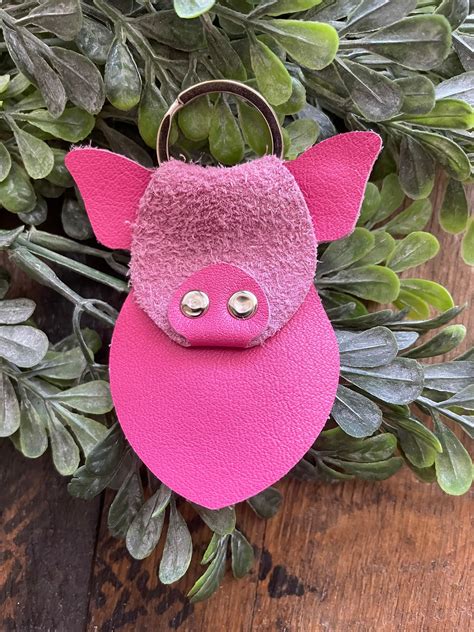 Leather Keychain Pig Handcrafted Third Anniversary Farmer Die Cut