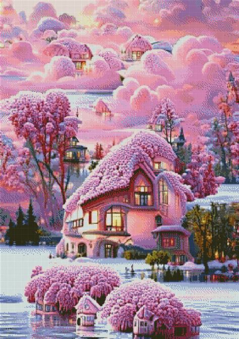 Full Round Square Diamond Painting Kits Pink House