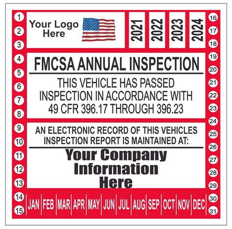 Fmcsa Annual Vehicle Inspection Label Placement Amazon Com Federal