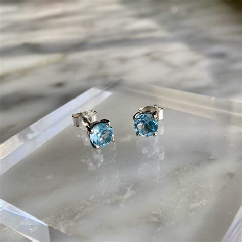 Blue Topaz Sterling Silver Stud Earrings - Minera Emporium Crystal & Mineral Shop