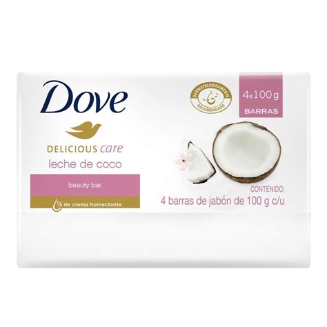 Jabón de tocador Dove delicious care leche de coco 4 pzas de 100 g c u